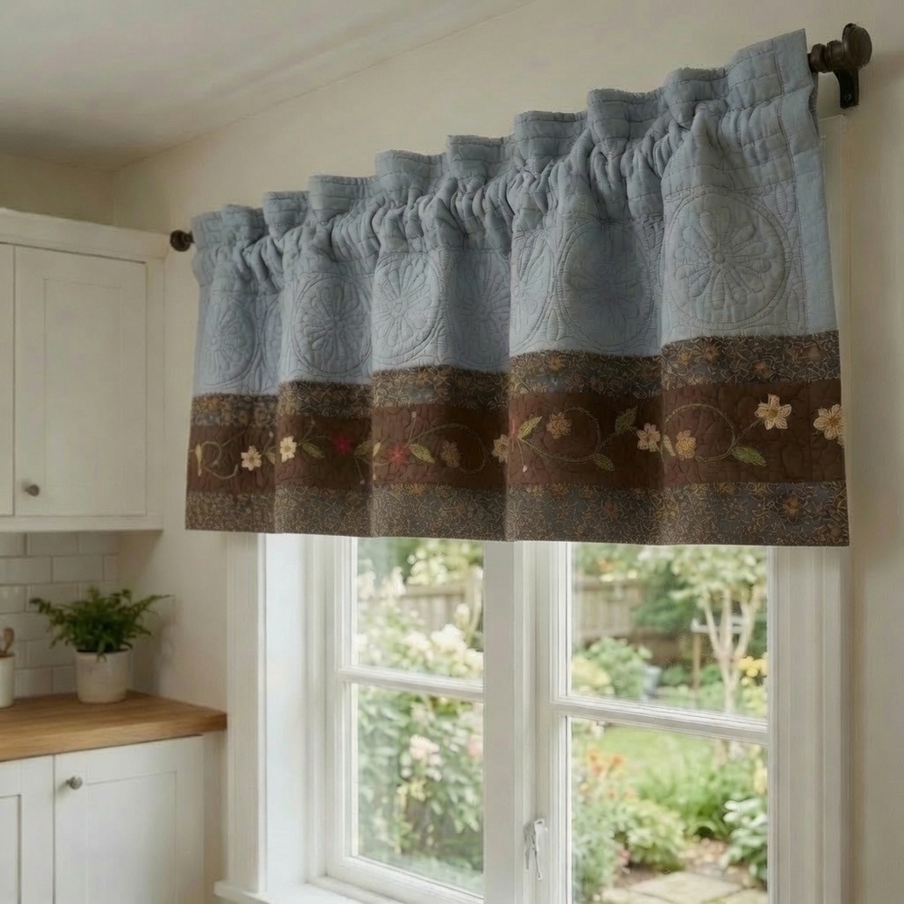 Nostalgia Lindsay Valance Set 54x15 Quilted Floral Cottagecore Farmhouse Country